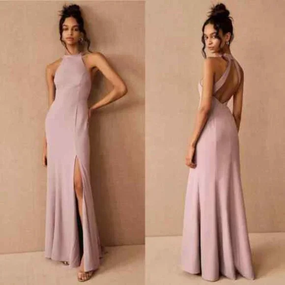 chinese dress ladies NWT BHLDN Serephina Gray Halter Open-Back Side-Slit Stretch Crepe Maxi   Periwinkle Packages